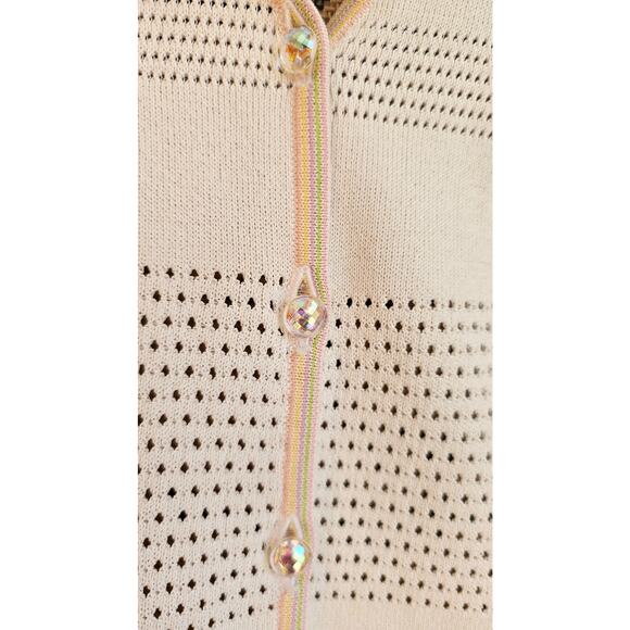 Escada Cardigan Knit Sweater Jewel Buttons Light Pastel Trim Viscose Blend, Sz L - Picture 5 of 11